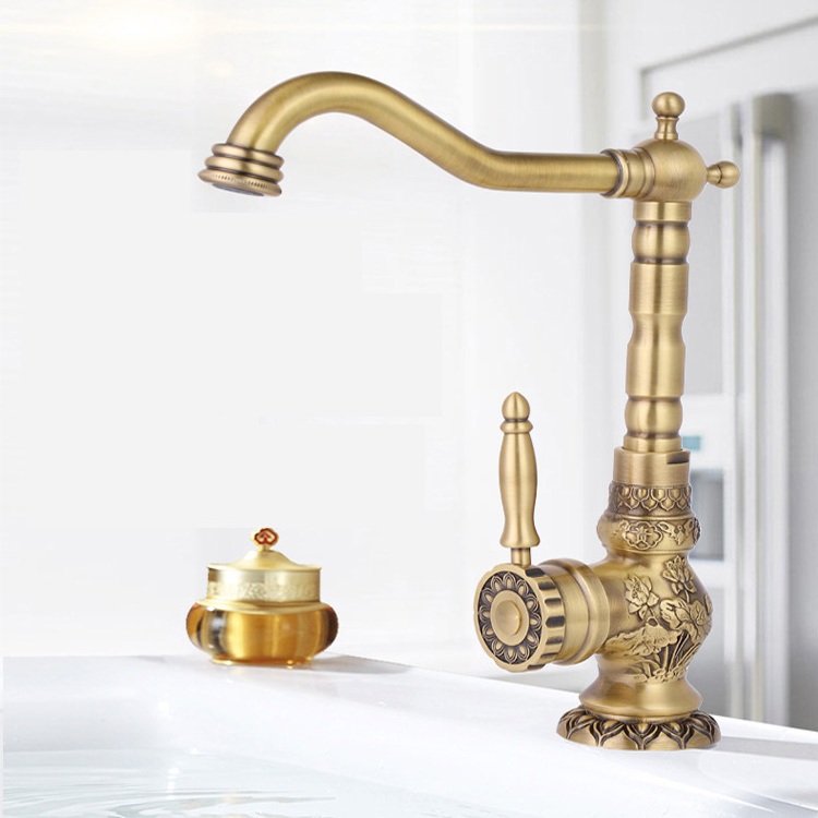 Antique brass gold kitchen faucet one-handle bathroom antique faucet