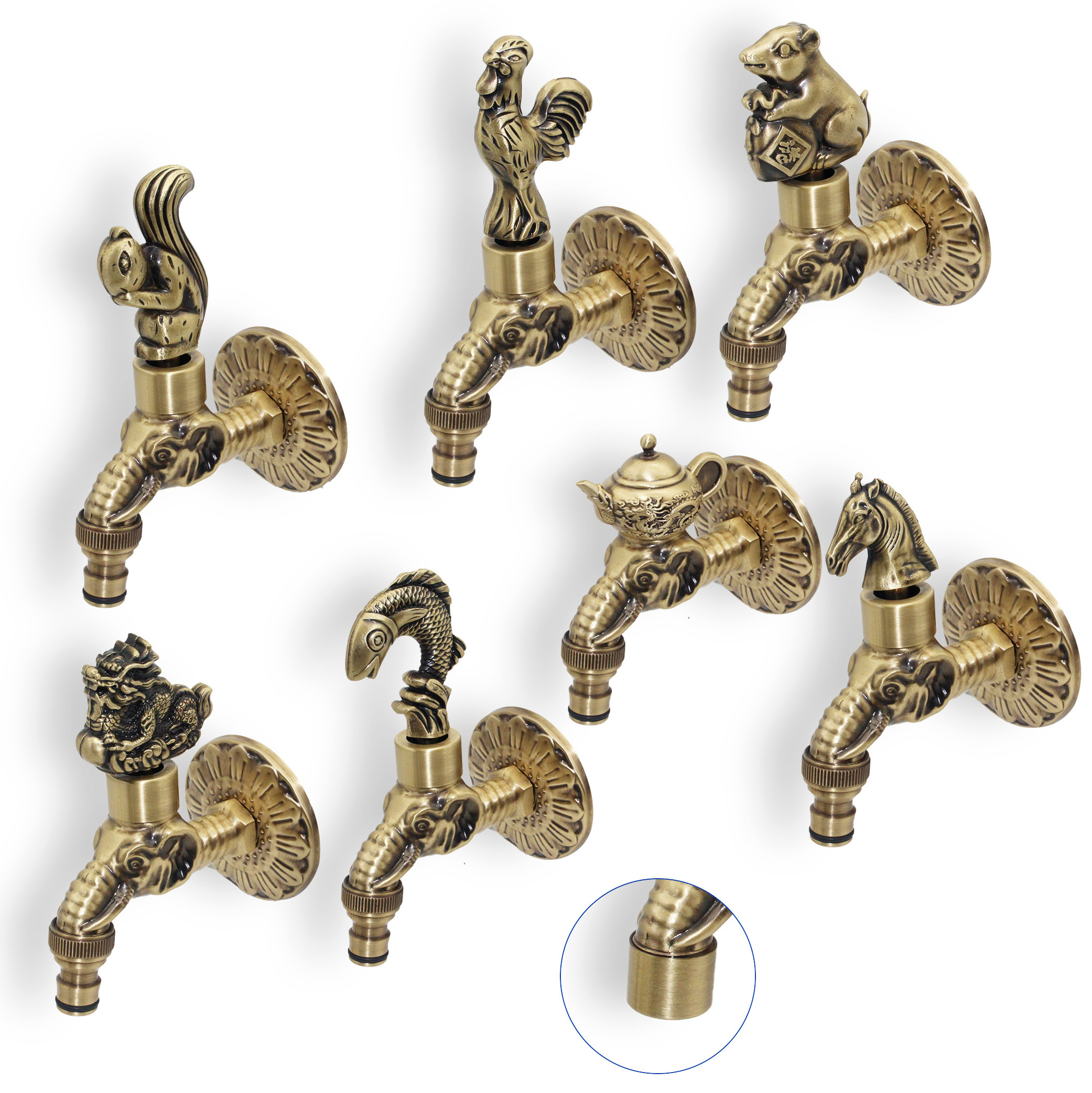 Wall-mounted bathroom tap quick open bibcock washing machine single cold bibcock outdoor garden brass antique faucet