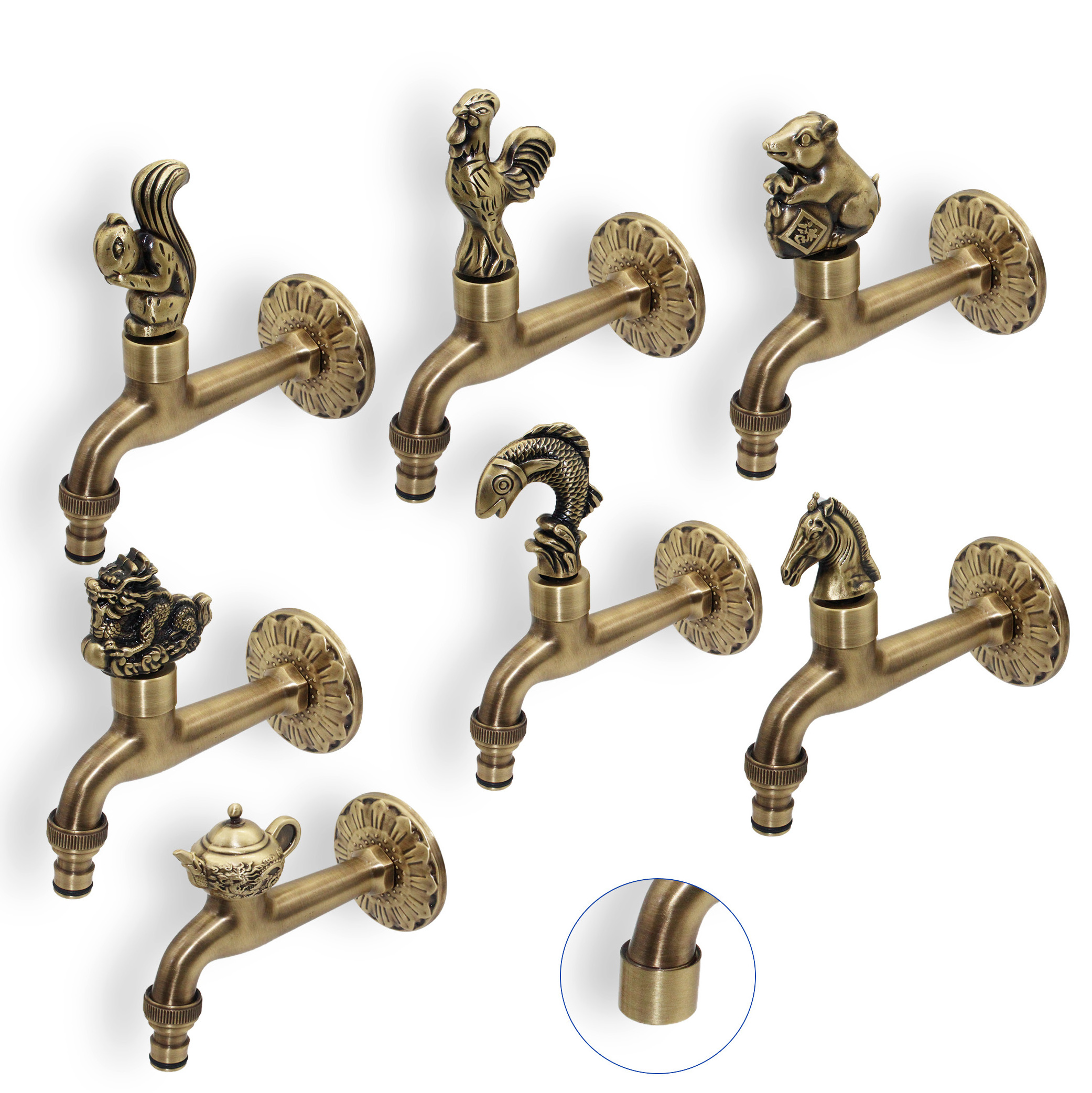 Wall-mounted bathroom tap quick open bibcock washing machine single cold bibcock outdoor garden brass antique faucet