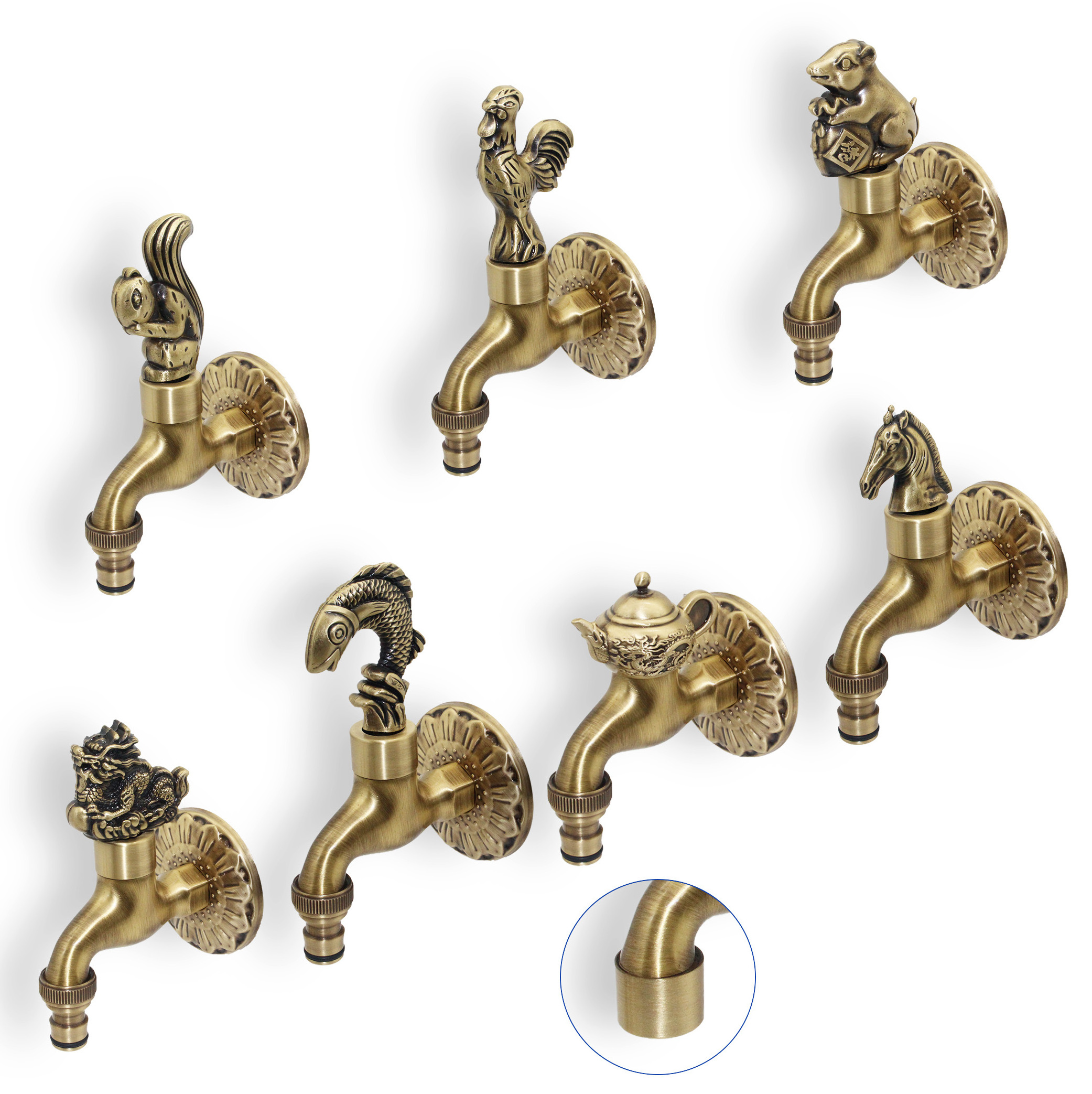 Wall-mounted bathroom tap quick open bibcock washing machine single cold bibcock outdoor garden brass antique faucet