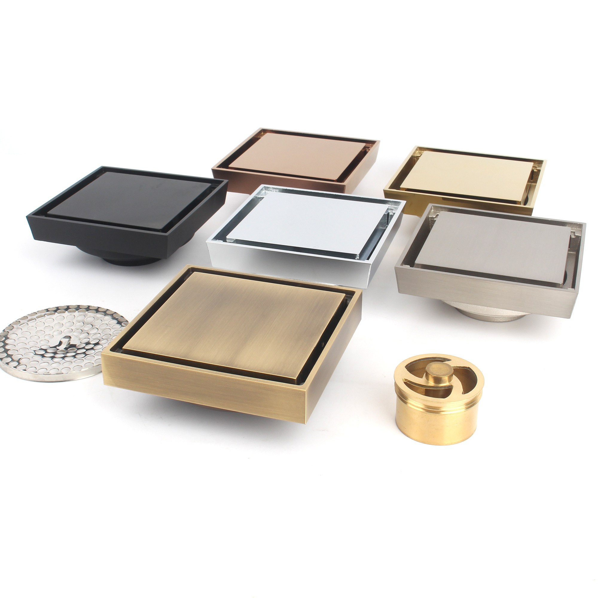 Brass anti odor Square Floor Drain with Tile Insert Grate Cover Strainer Brushed bathroom shower drainer brass floor waste drain