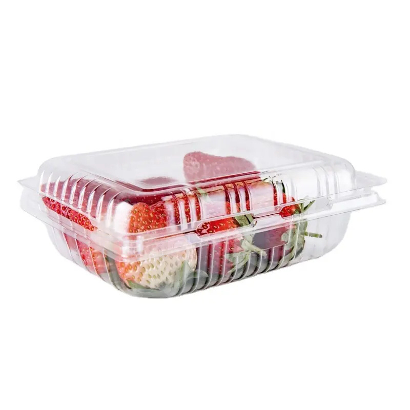 Customized clamshell fruit cherry strawberry blueberry container transparent disposable plastic PET punnets with lid