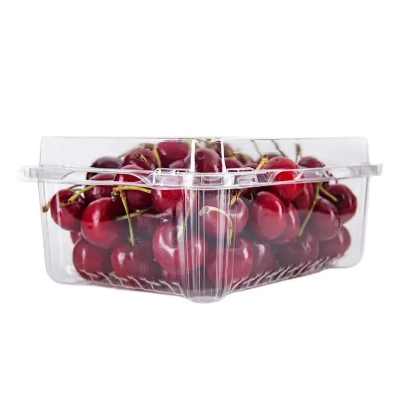 Customized clamshell fruit cherry strawberry blueberry container transparent disposable plastic PET punnets with lid