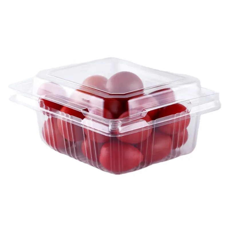 Customized clamshell fruit cherry strawberry blueberry container transparent disposable plastic PET punnets with lid