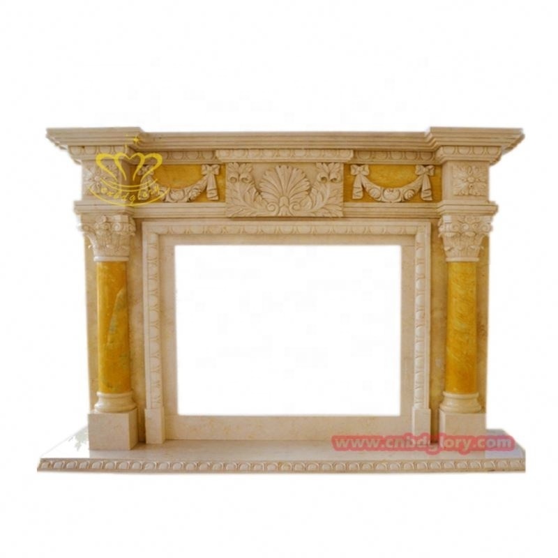 Indoor living room Stone carving art sculpture Luxury mantel beige Marble Surround Fireplace