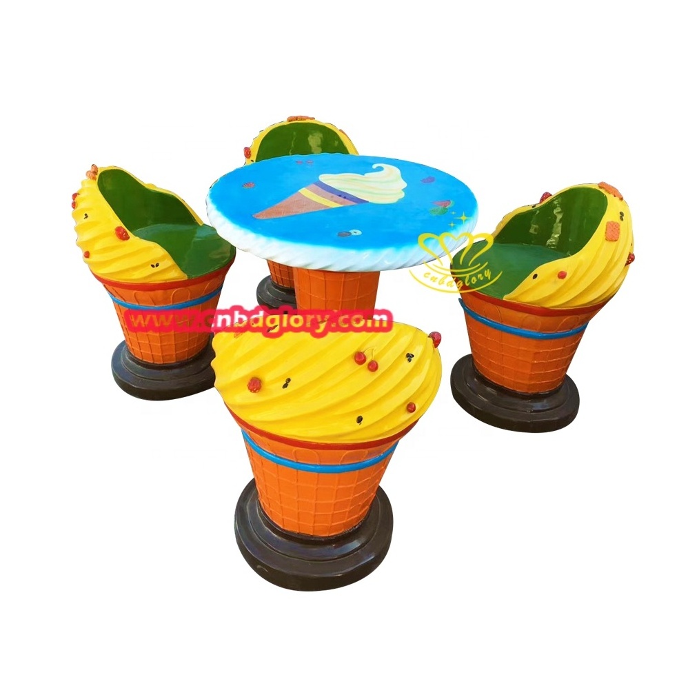 Shopping Mall dessert shop Street Landscape Decorative Design sculpture Fiberglass Ice Cream Cone Tables Chair