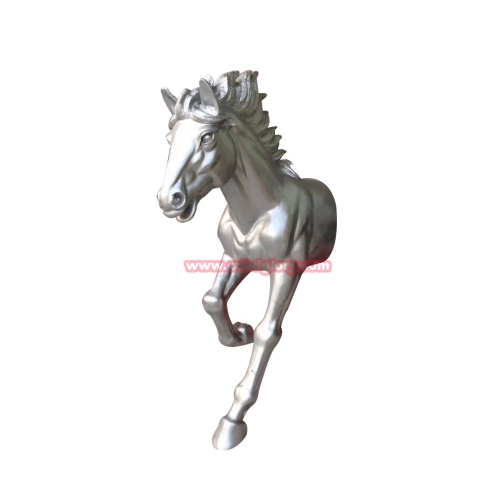 Outdoor Garden Street Landscape Design Wall art hanging decoration sculpture Fiberglass Silver Horse Head Statue