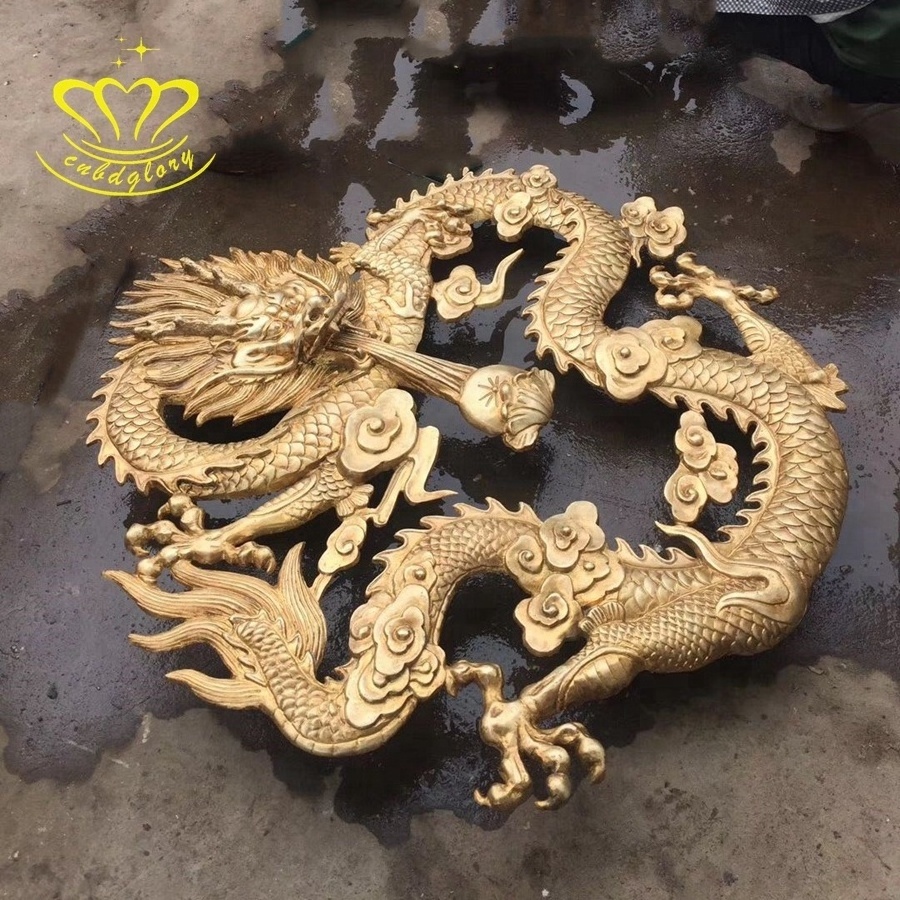 Outdoor garden water feature ornament Metal Crafts Sculpture wall art hanging Bronze Dragon statue