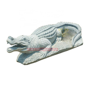 Plaza Garden street decoration design Natural Stone art sculpture hand Carved Marble Crocodile Statue