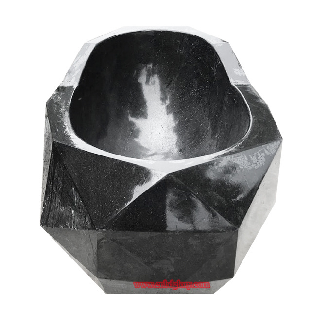 Indoor Luxury bathroom tub design Stone art sculpture geometry Black Marble Freestanding Solid Bathtub