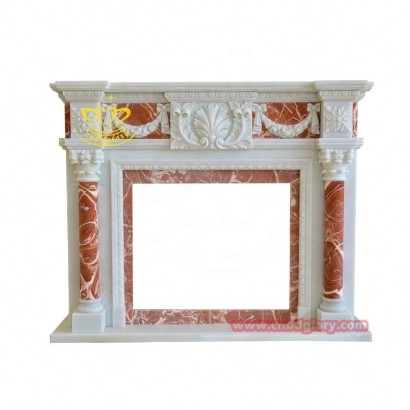 Indoor living room Stone carving art sculpture Luxury mantel beige Marble Surround Fireplace