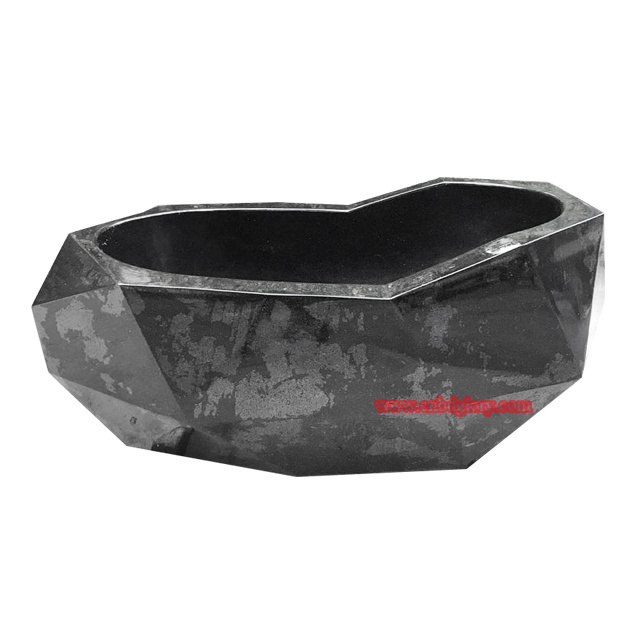 Indoor Luxury bathroom tub design Stone art sculpture geometry Black Marble Freestanding Solid Bathtub