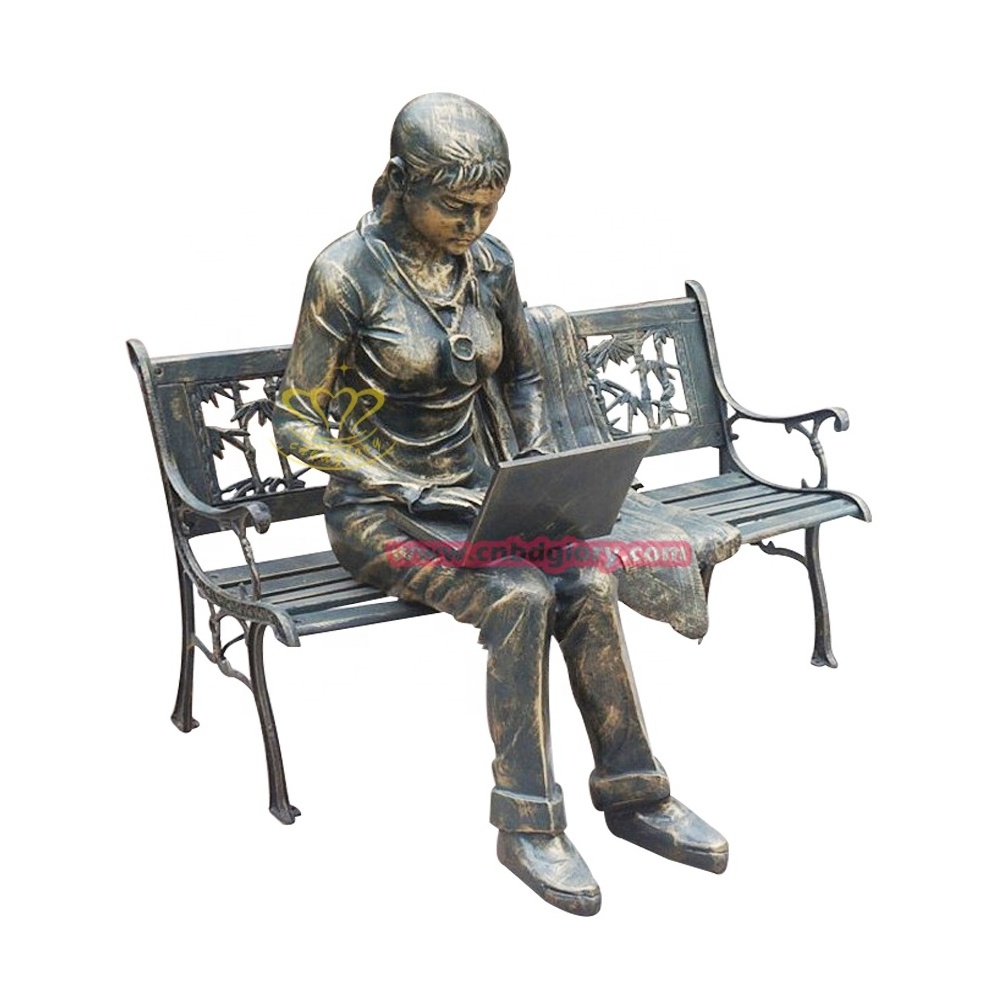 Outdoor Garden Street Landscape decoration Design metal art Sculpture Bronze Woman Statue garden Chair