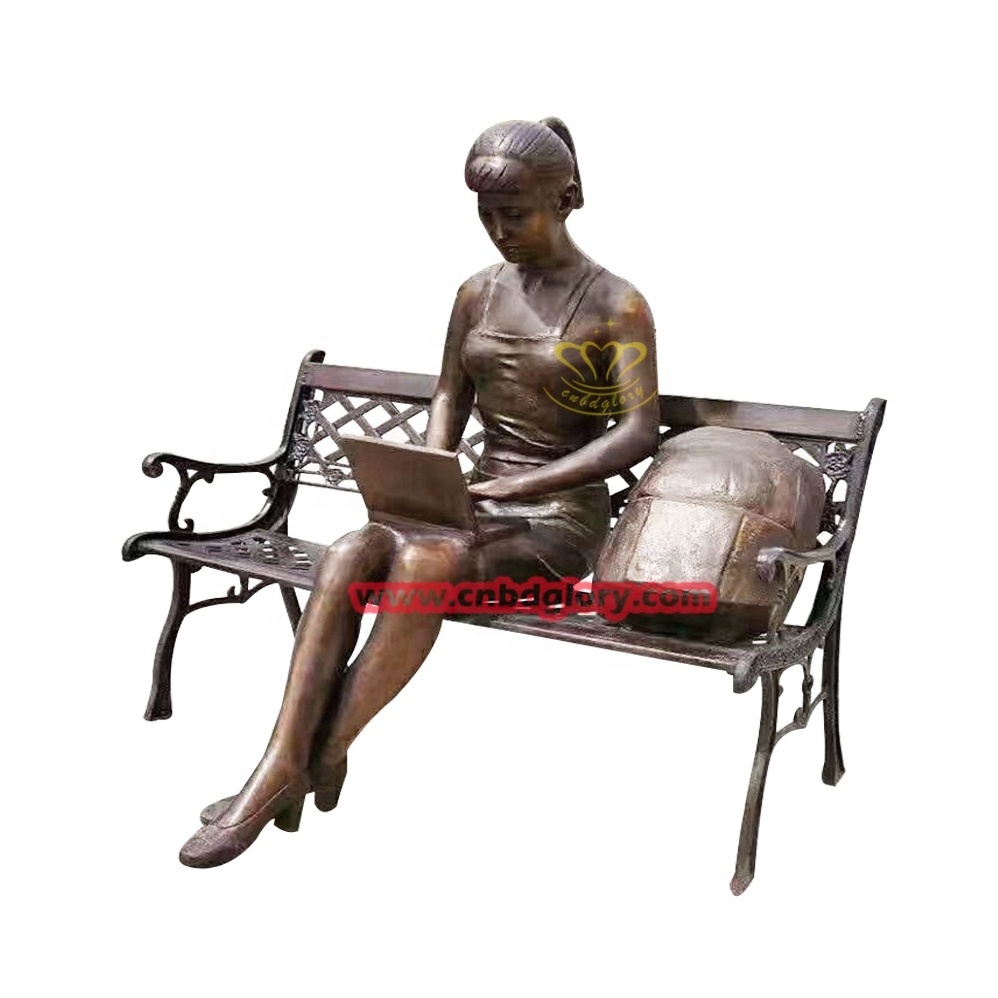 Outdoor Garden Street Landscape decoration Design metal art Sculpture Bronze Woman Statue garden Chair