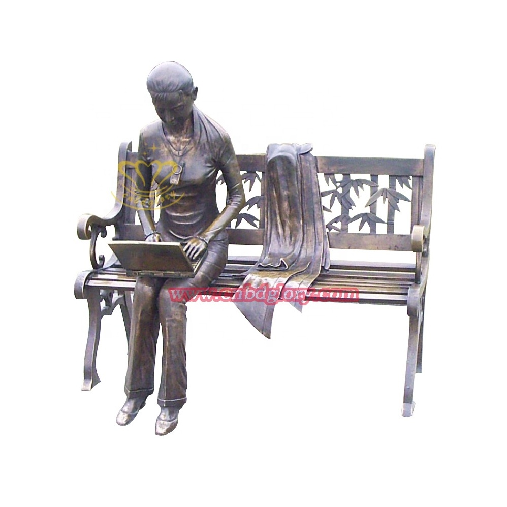 Outdoor Garden Street Landscape decoration Design metal art Sculpture Bronze Woman Statue garden Chair