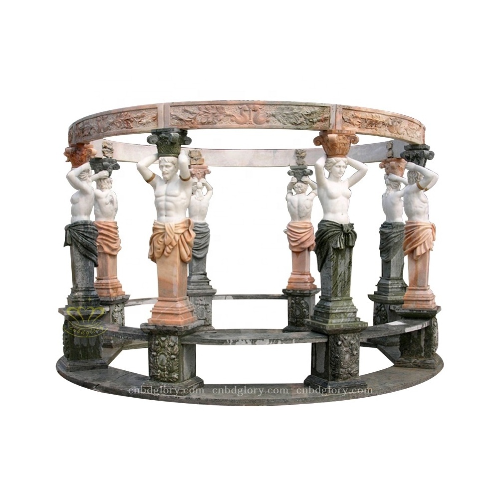 Outdoor Hotel Villa garden Landscape decoration Design Stone art Sculpture Marble Gazebo With metal roof