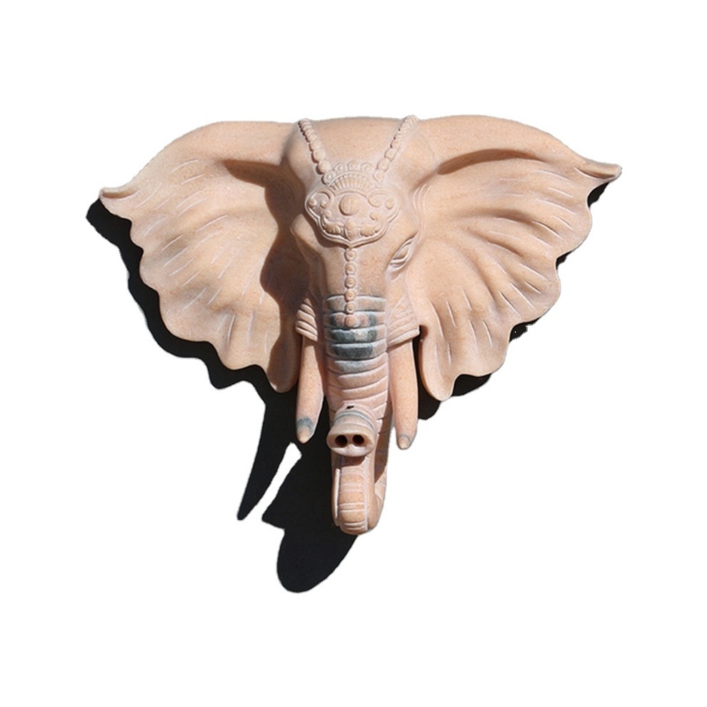 Outdoor garden water feature Landscape Design stone art sculpture Marble statue Elephant Head wall hanging Fountain