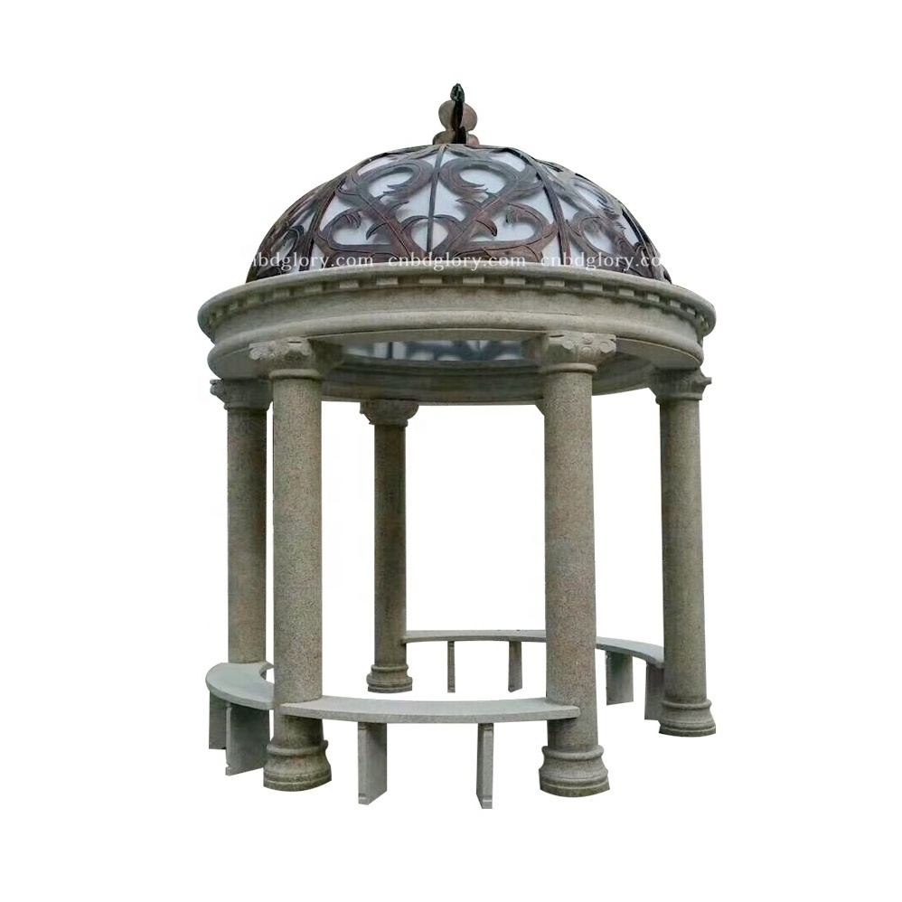 Outdoor Hotel Villa garden Landscape decoration Design Stone art Sculpture Marble Gazebo With metal roof