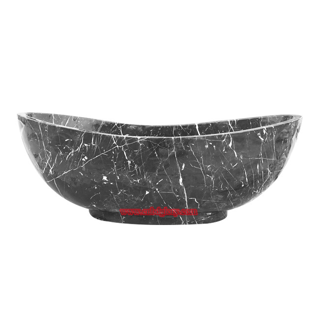 Indoor Luxury bathroom tub design Stone art sculpture geometry Black Marble Freestanding Solid Bathtub