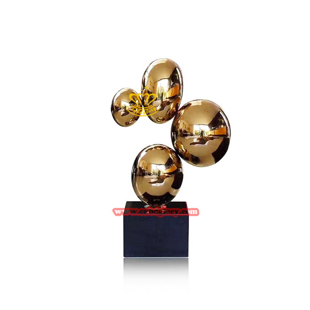 Hotel living room Office Desk decoration design Metal crafts art Sculpture Marble Base Stainless Steel Golden Sphere