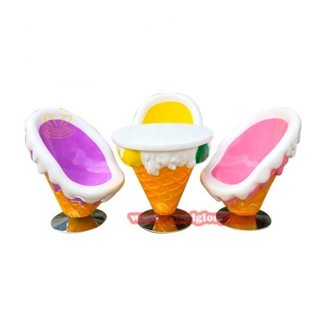 Shopping Mall dessert shop Street Landscape Decorative Design sculpture Fiberglass Ice Cream Cone Tables Chair