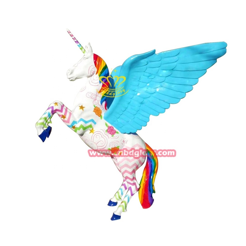 Outdoor Hotel Villa Garden Street Landscape Design art sculpture Fiberglass Winged Unicorn Statue