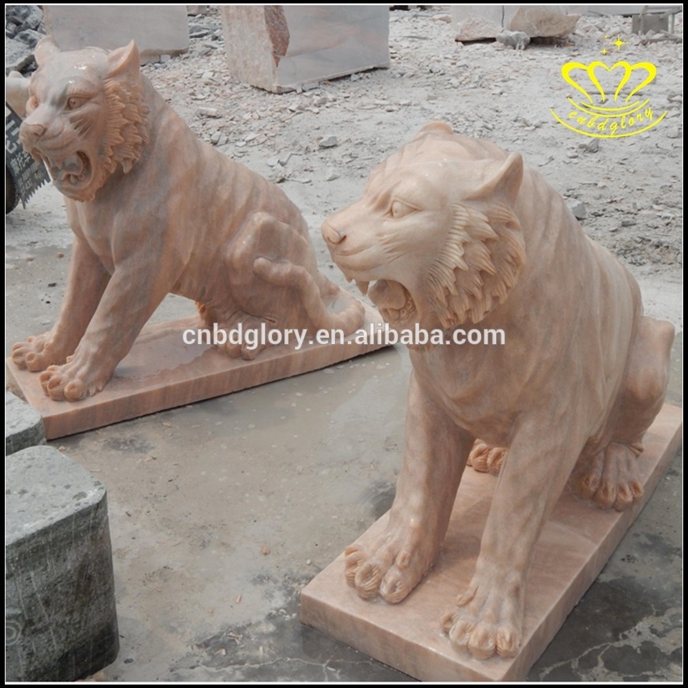 Outdoor garden street landscape decor design stone art sculpture Sunset Glow Red Marble Tiger Statue