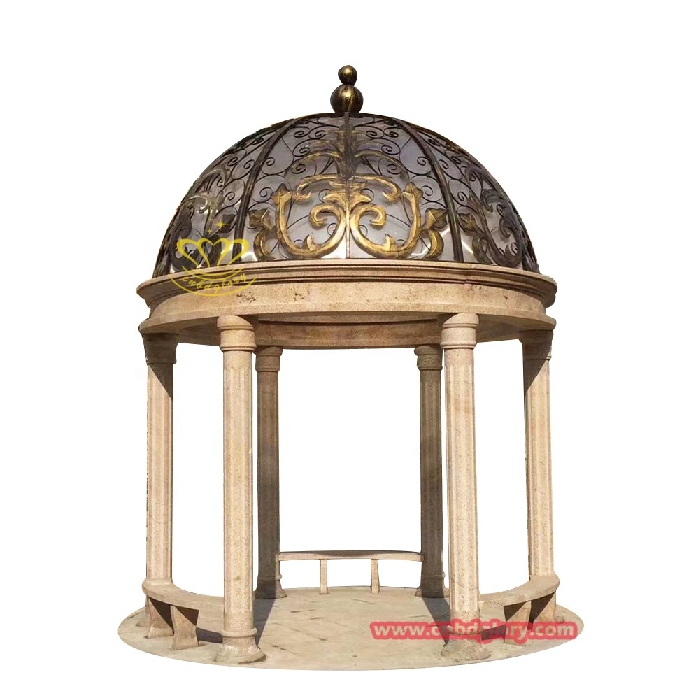 Outdoor Hotel Villa garden Landscape decoration Design Stone art Sculpture Marble Gazebo With metal roof