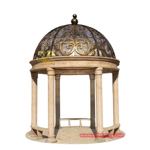 Outdoor Hotel Villa garden Landscape decoration Design Stone art Sculpture Marble Gazebo With metal roof