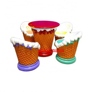 Shopping Mall dessert shop Street Landscape Decorative Design sculpture Fiberglass Ice Cream Cone Tables Chair