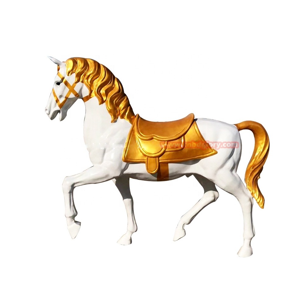 Garden Landscape Design art Sculpture Recreation Facilities carousel Fiberglass Gold Horse Statue