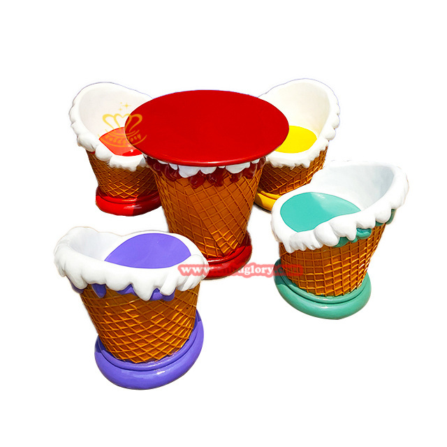 Shopping Mall dessert shop Street Landscape Decorative Design sculpture Fiberglass Ice Cream Cone Tables Chair