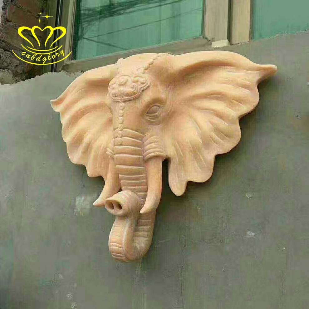 Outdoor garden water feature Landscape Design stone art sculpture Marble statue Elephant Head wall hanging Fountain