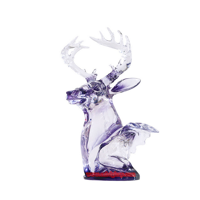 Hotel living room Office Desk Decor art sculpture marble base Crystal Crafts Figurine Transparent Deer Head Statue