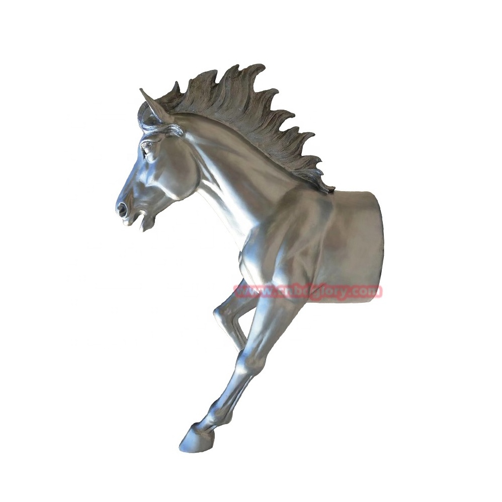 Outdoor Garden Street Landscape Design Wall art hanging decoration sculpture Fiberglass Silver Horse Head Statue