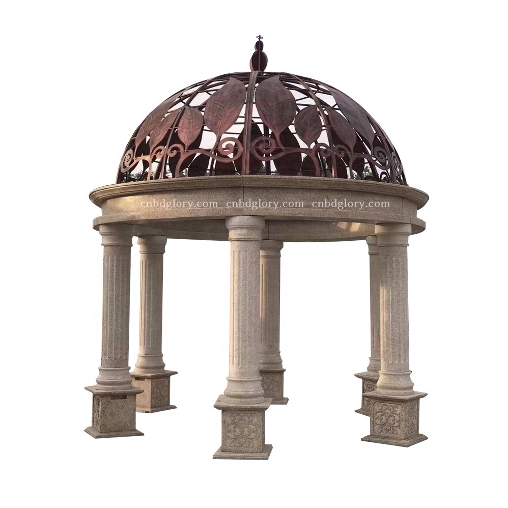 Outdoor Hotel Villa garden Landscape decoration Design Stone art Sculpture Marble Gazebo With metal roof