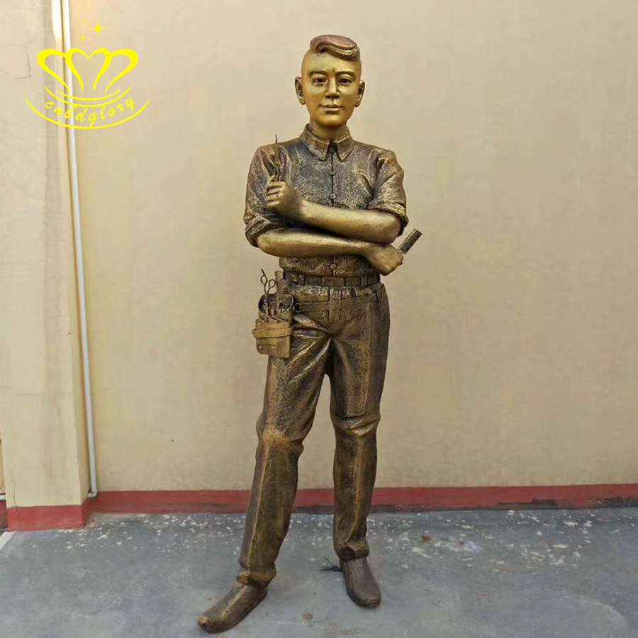 Outdoor Street garden Landscape Design metal art Sculpture Bronze Material Barber Statue