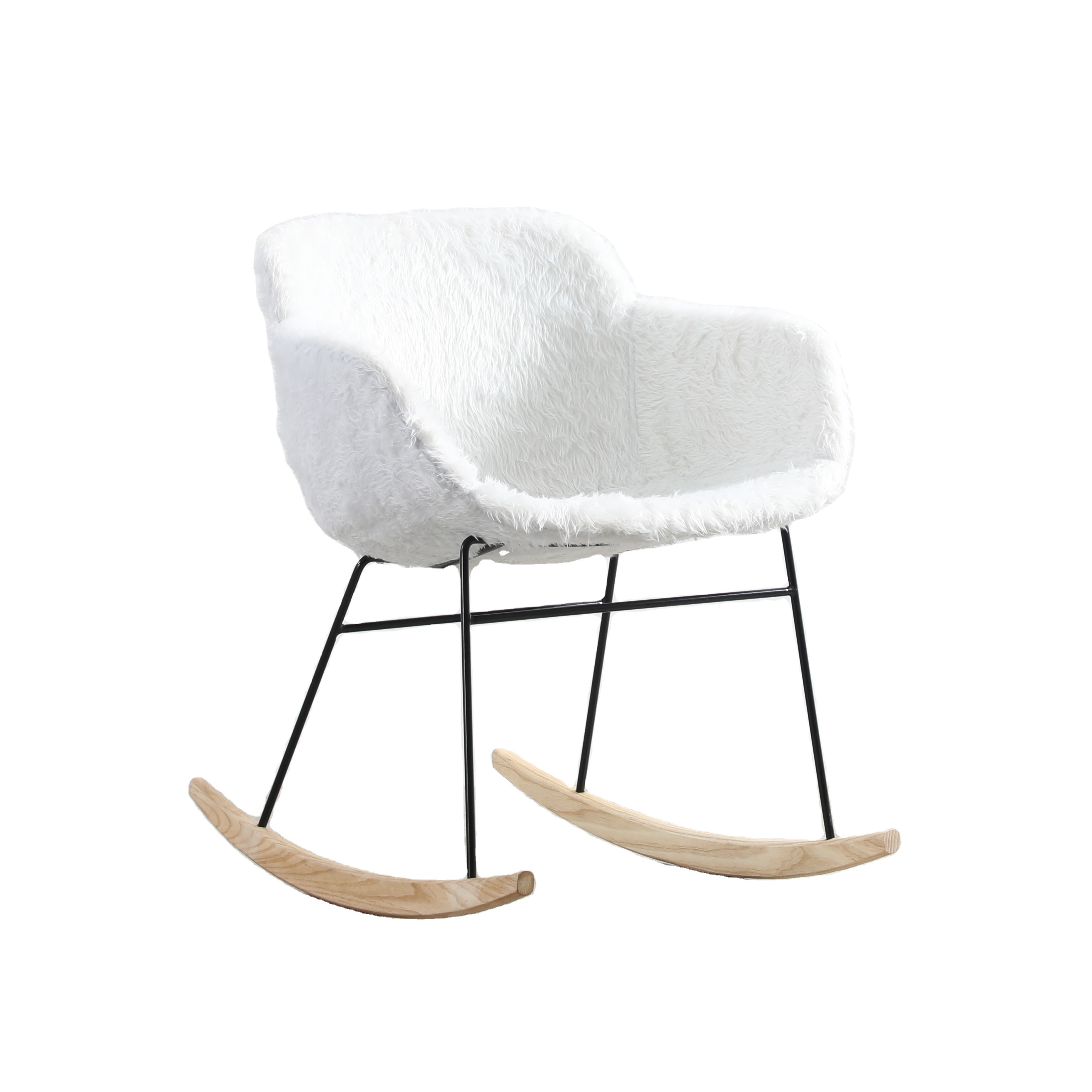 Scandinavia Indoor Bedroom Living Room Furniture Adult White Fabric Upholstered Furry Modern Rocking Chairs