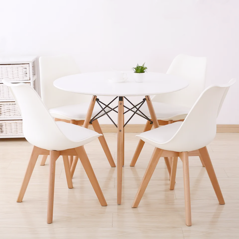 Wholesale Nordic Dinner Set Panel Comedor 4 Sillas Modern Wood Circular White MDF Round Cafe Kitchen Dining Table with Chair