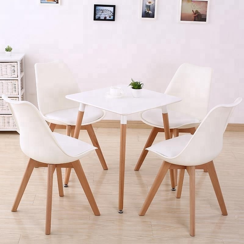 Multifunction wholesale orange plastic back soft cushion seat wooden leg chaise restaurant dining chairs