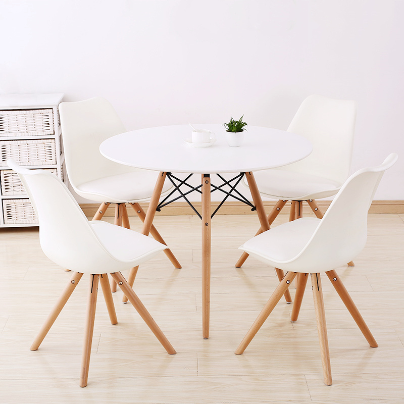 Wholesale Nordic Dinner Set Panel Comedor 4 Sillas Modern Wood Circular White MDF Round Cafe Kitchen Dining Table with Chair