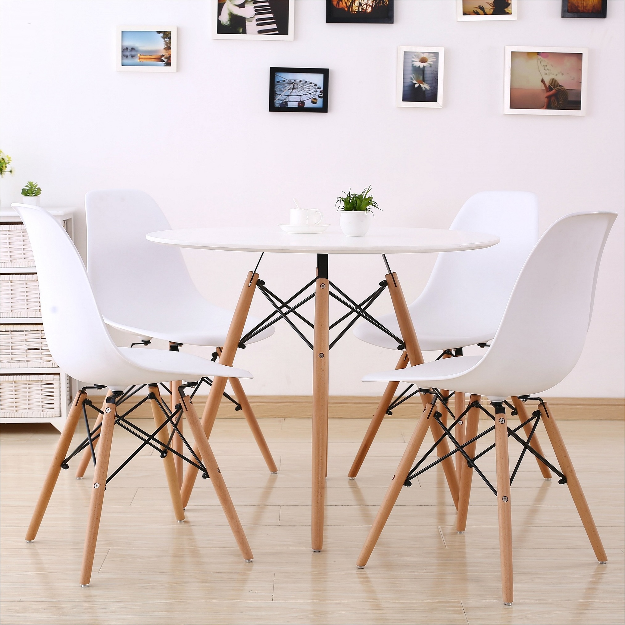 Wholesale Nordic Dinner Set Panel Comedor 4 Sillas Modern Wood Circular White MDF Round Cafe Kitchen Dining Table with Chair