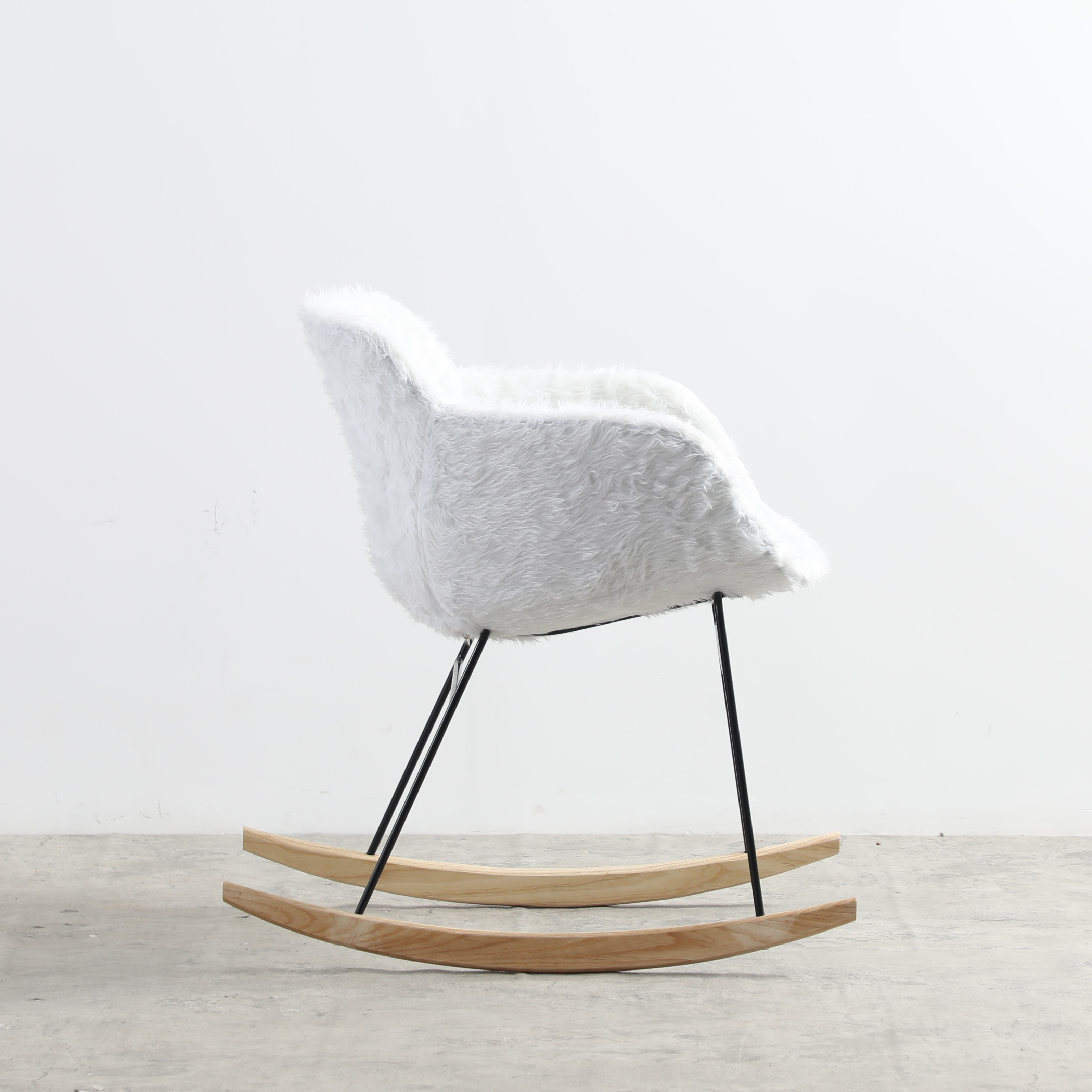 Scandinavia Indoor Bedroom Living Room Furniture Adult White Fabric Upholstered Furry Modern Rocking Chairs