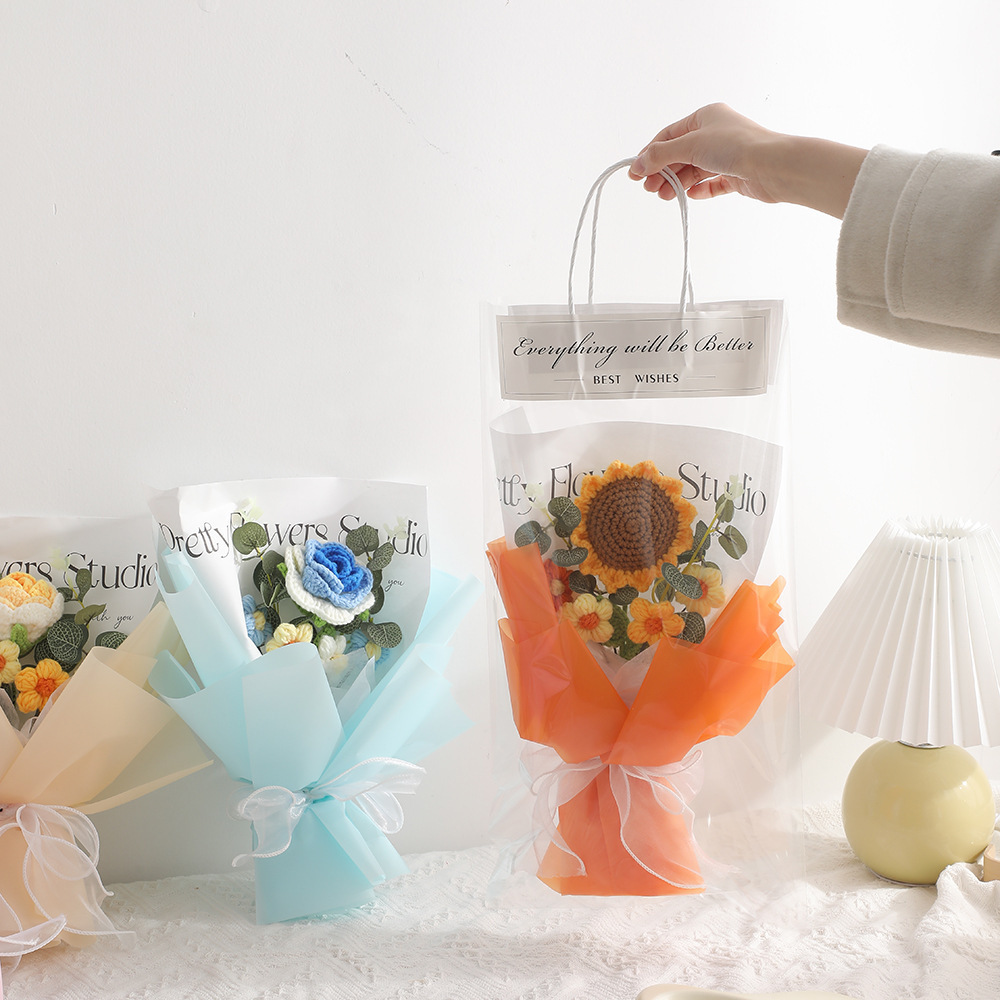 New creative gifts product 100% Handmade Wool Crochet Bouquet Knitted Flowers Valentine Mother's Day Preserved Flowers Bouquet