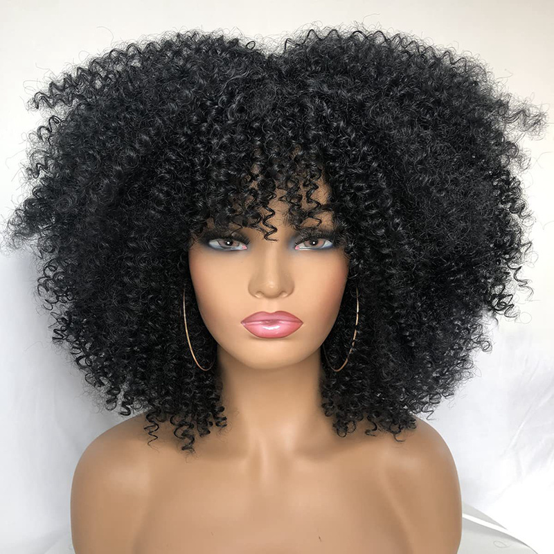 Wholesale Cheap Short African Synthetic Heat Resistant Afro Kinky Curly Wigs With Bangs Synthetic Ombre Cosplay Wigs For Women