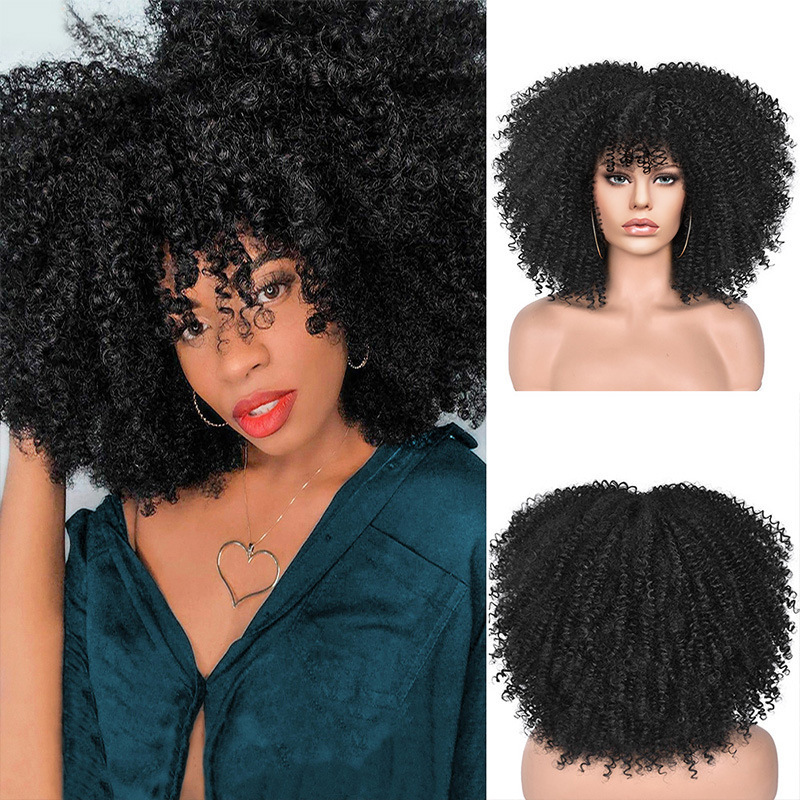 Wholesale Cheap Short African Synthetic Heat Resistant Afro Kinky Curly Wigs With Bangs Synthetic Ombre Cosplay Wigs For Women