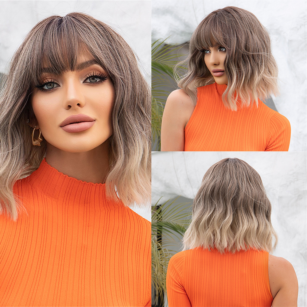 Wholesale Premium Fiber Ombre Synthetic Hair Wigs Heat Resistant High Quality Curl Natural Effect Short Bob Luxury Synthetic Wig