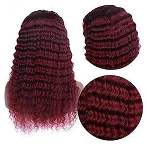 99j Burgundy Natural Human Hair Wigs13x4 Curly Deep Wave Red Colored Invisible Lace Front Wigs