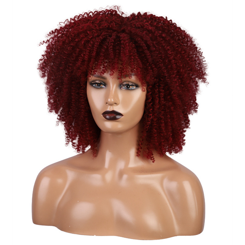 Wholesale Cheap Short African Synthetic Heat Resistant Afro Kinky Curly Wigs With Bangs Synthetic Ombre Cosplay Wigs For Women