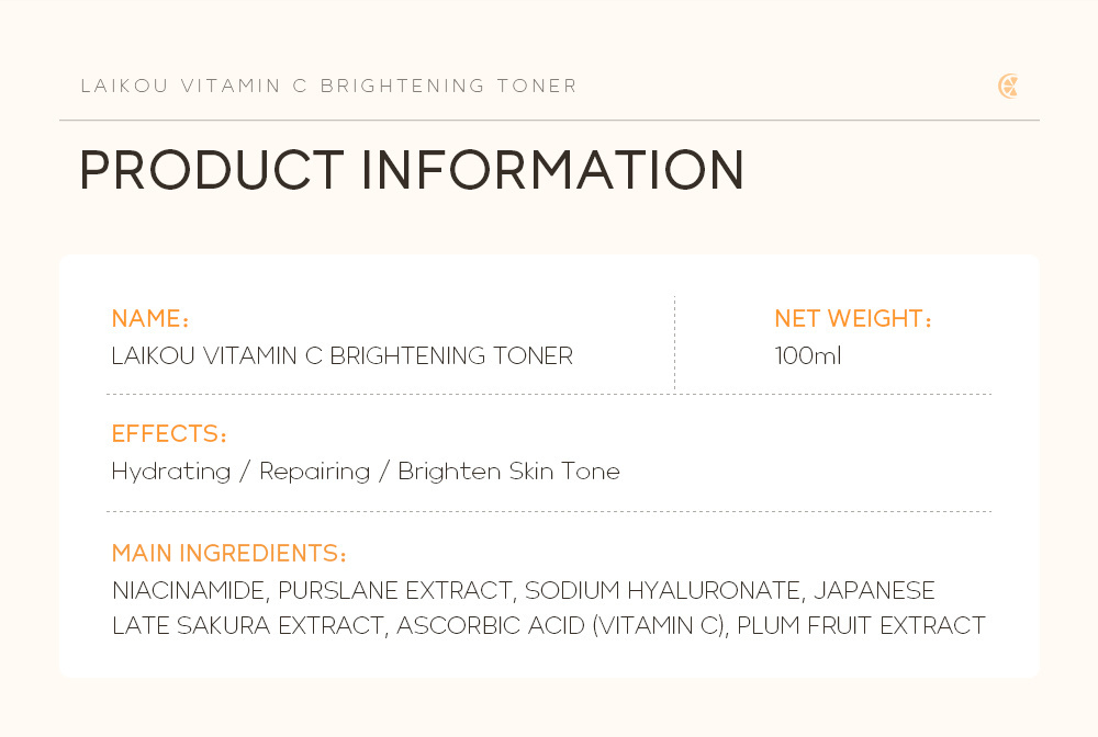 Brightening Skin Reduce Spots Fine Lines Hydrating Skin Care 100ml Laikou Vitamin C Face Toner